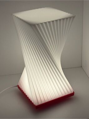 Modern White Sculptural Table Lamp with Red Base